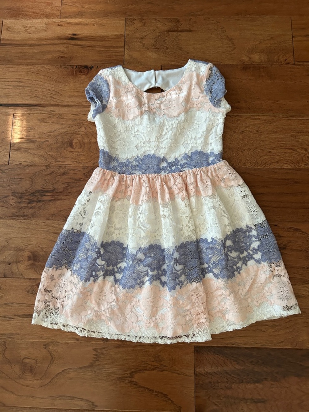 Us Angels Lace Overlay Party Dress in White, Pink & Lavender